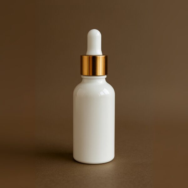 30ml milky white serum bottle with golden white cap | premium skincare & cosmetic packaging