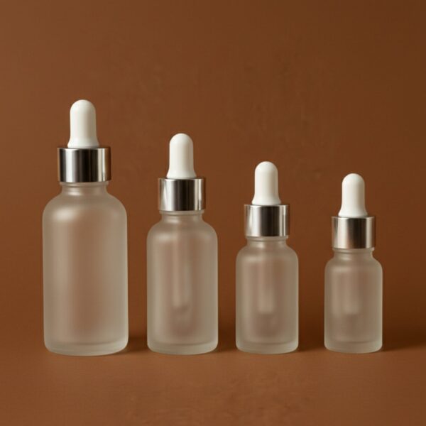 frosted glass serum bottle with silver white cap – 10ml, 15ml, 20ml, 30ml | refillable dropper bottle for skincare & essential oils