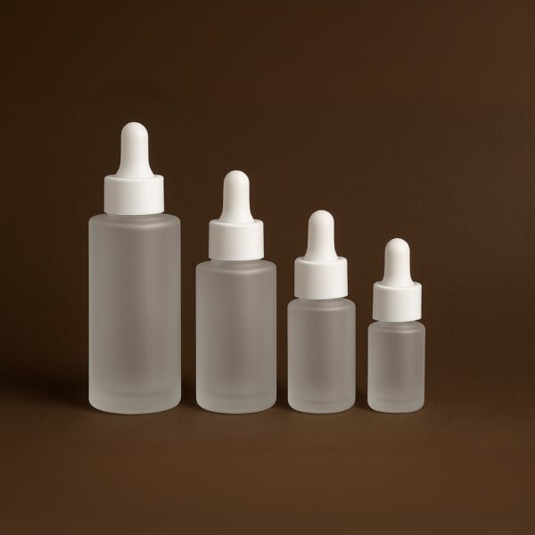 frosted glass serum bottles with white cap – 20ml, 30ml, 50ml & 100ml | luxury skincare & cosmetic packaging