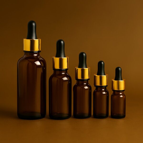 amber serum bottles with golden black cap – 15ml, 20ml, 30ml, 50ml, 100ml | luxury skincare & cosmetic packaging