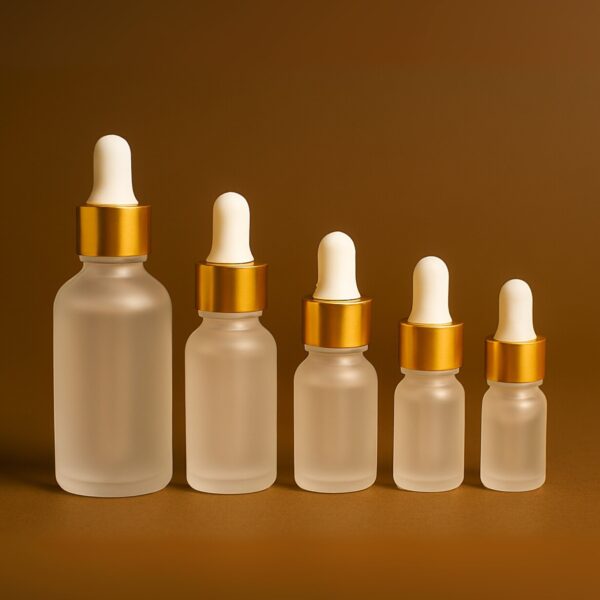 frosted glass serum bottles with golden white cap – 10ml, 15ml, 20ml, 30ml, 50ml | premium skincare & cosmetic packaging
